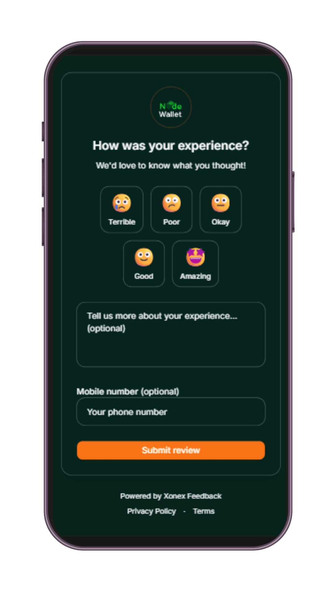 Emoji experience feedback form template on a phone