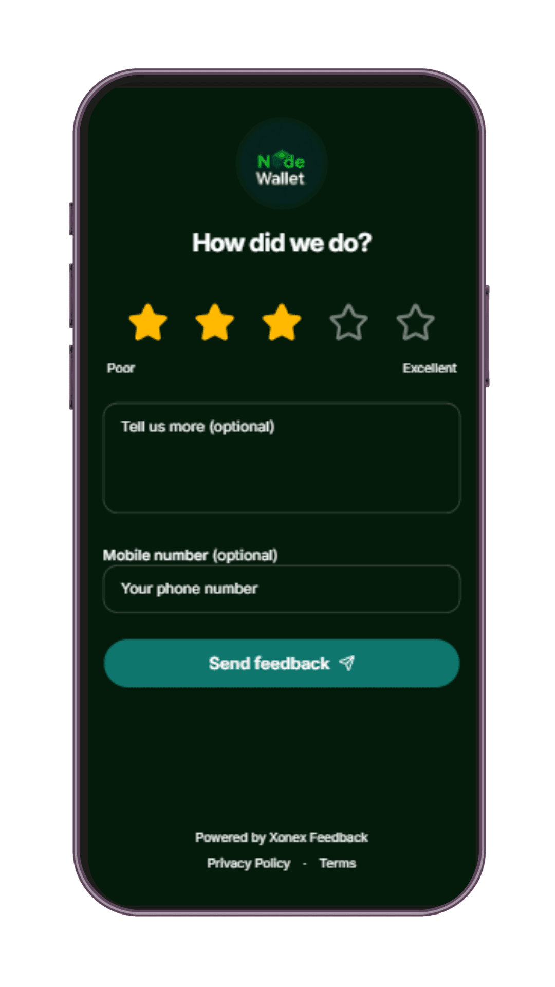 Classic star rating feedback form template on a phone