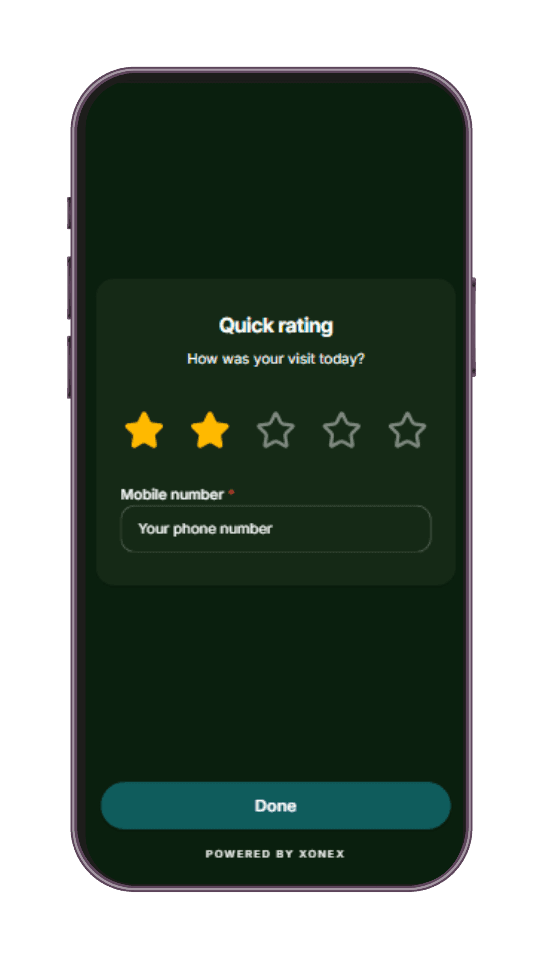 Quick rating feedback form template on a phone